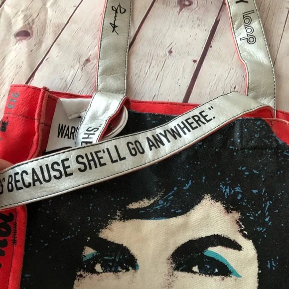 Loop NYC & ANDY WARHOL-Red Jackie O. Distressed Tote Canvas Bag-REPOSHING-used - Picture 12 of 17